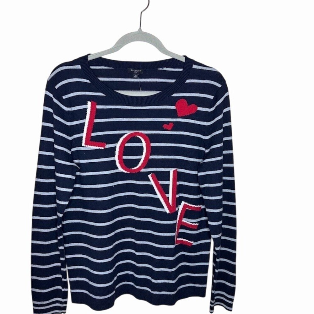Talbots Navy and White Striped Sweater with Red Accents